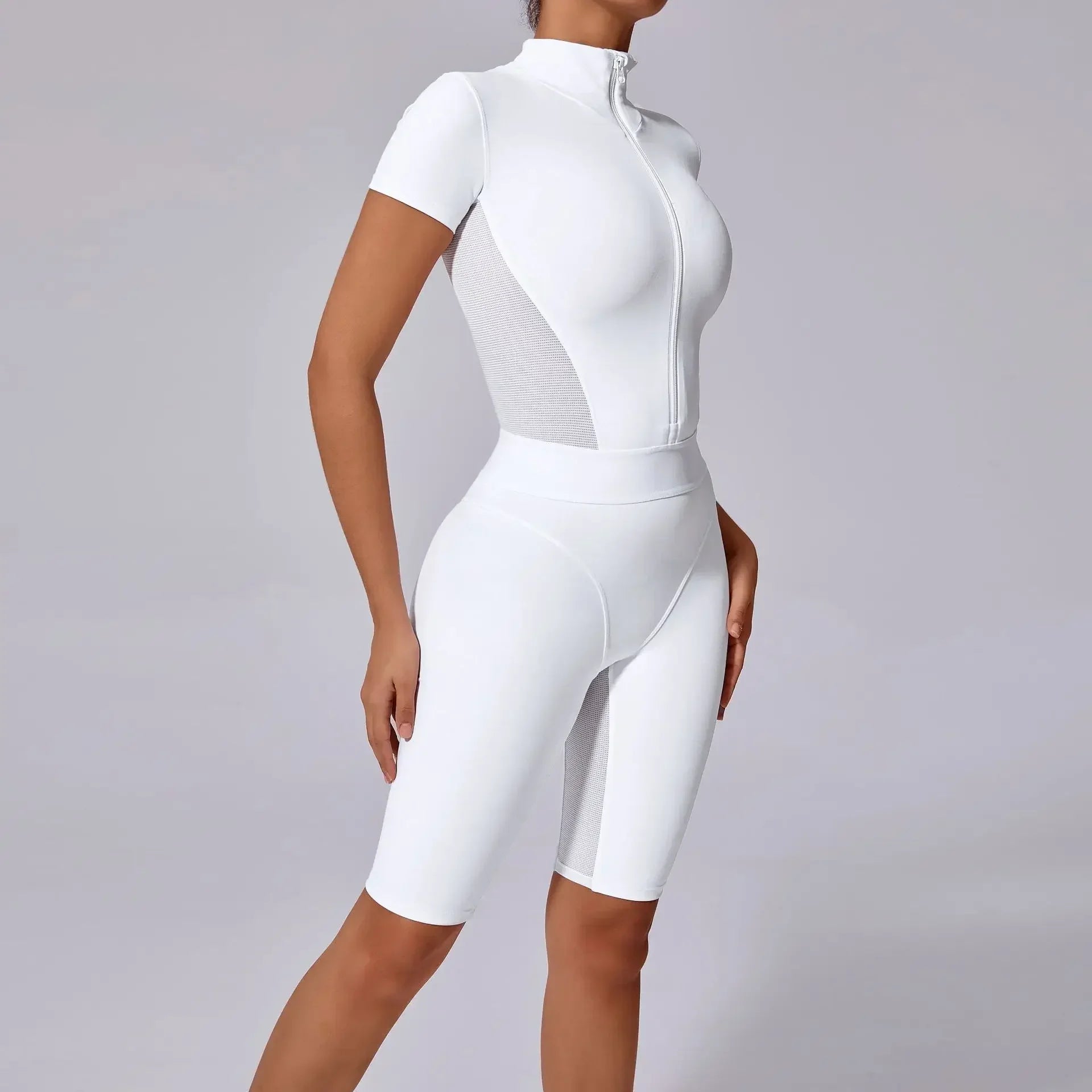 Seamless Yoga Jumpsuits Sports Fitness Hip-lifting Tights Short Sleeve Zipper Yoga Workout Gym Leggings Sportswear for Women
