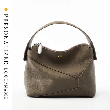 Free Custom First Letter Head Leather 2025 New Geometric Bag Mini Genuine Leather Pillow Bag One Shoulder Crossbody Handbag