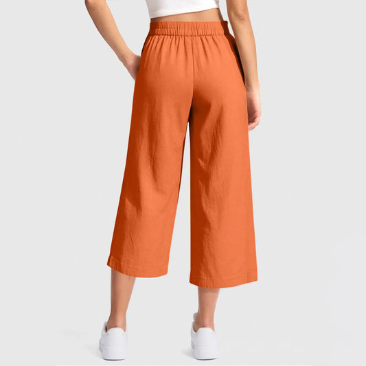 Women solid color loose wide leg pants summer thin high waist baggy cropped trousers versatile casual straight sweatpants