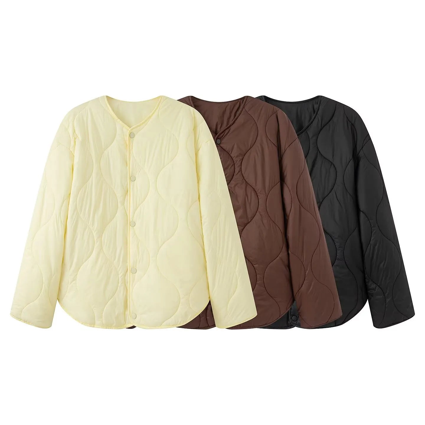 BSK&TRAF Women's 2025 Autumn and Winter New Solid Color Series Round Neck Diamond Quilted Jacket Top Thickened Coat
