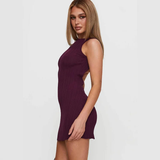 2025European and American New2025Summer New Women's Solid Color Sexy Spicy Backless Sleeveless Tie Dress