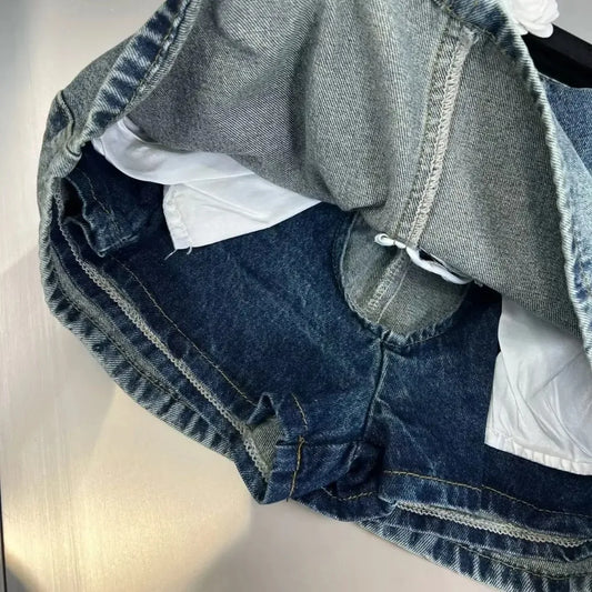 Retro Denim Mini Skirt Women's Loose Plus Size High Waist Slim A- Line Bodycon Half-length Skirts Summer Fashion Cotton Knitted