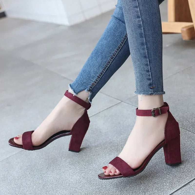 2024 English Style Women's Corduroy Platform High Heels Sandals Fish Mouth Buckle Fashionable Sandals Wish Factory Outlet 40 Yar