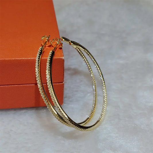 SENLISSI-18K Gold Cuff Hoop Earrings For Women 925 Sterling Silver Zircon Simple  Fine Cерьги Kольц  Wedding Statement Jewelry