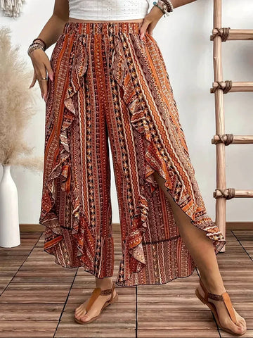 Plus Size 1XL-5XL Women's Wide-Leg Fashion Pants Women Casual Vibrant Geometric Print All-Season Comfortable Pants