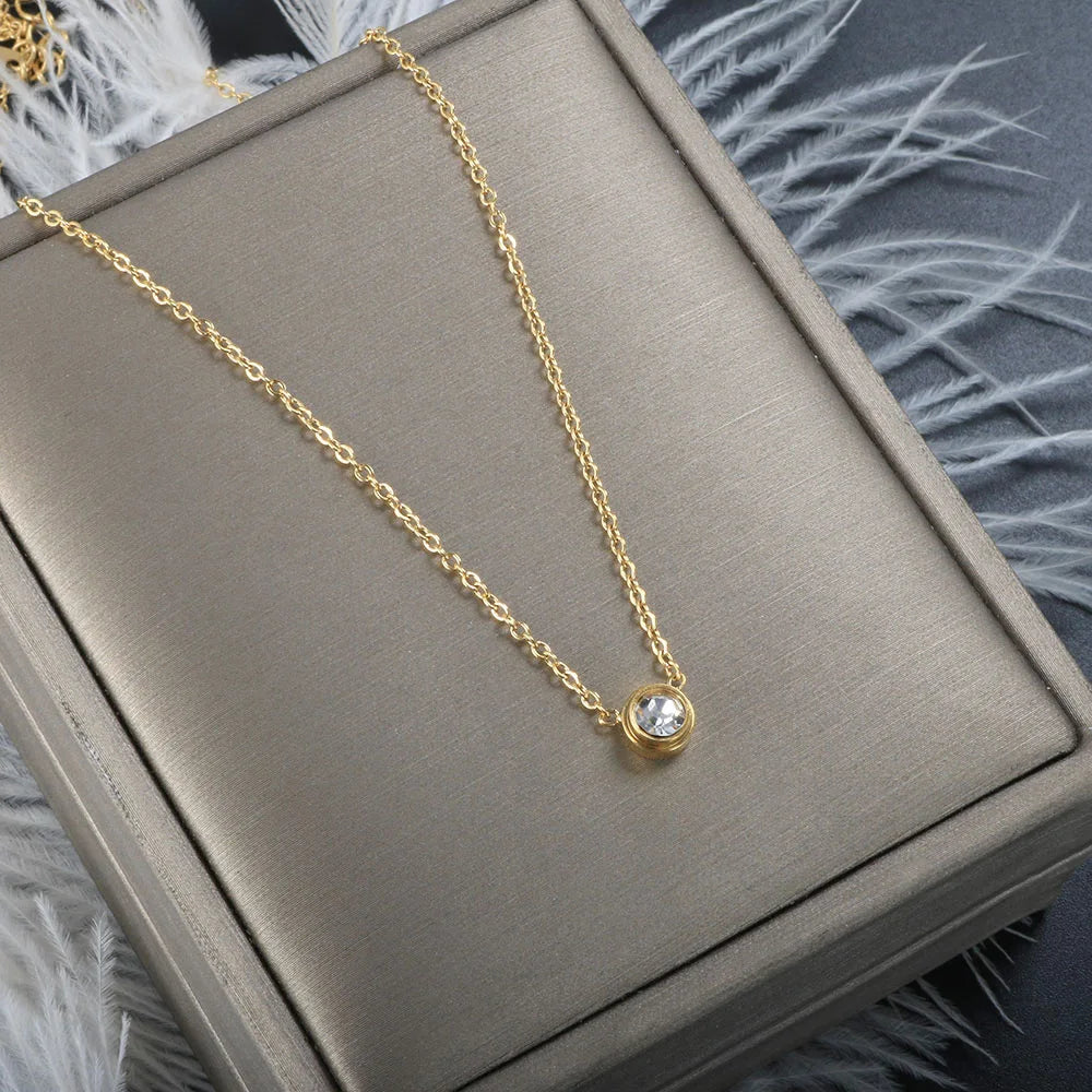 Stainless steel fashion necklace for women simple AAA zircon collarbone necklace wedding jewelry gift