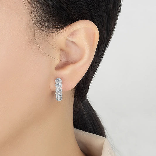 PERFANY All Moissanite Hoop Earring Women's 100% Pure Silver Laboratory Diamond Elegant High Jewelry Party Gift
