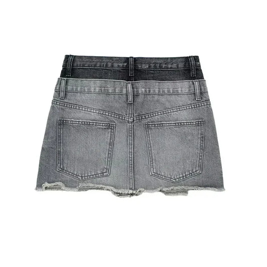 Laxsesu Mini Denim Skirts for Women Autumn Fashion High Waist Skirts 2024 New Pleated Chic Casual Female Button Jean Skirts