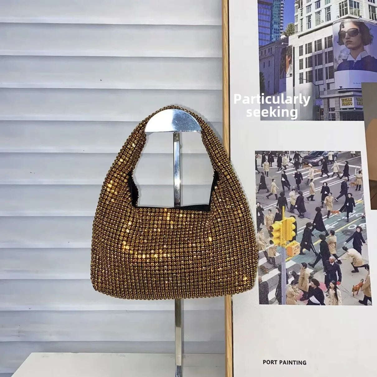 Sparkling Embellished Handmade Bucket Bag High-end Versatile Shoulder Crossbody Bag Feel