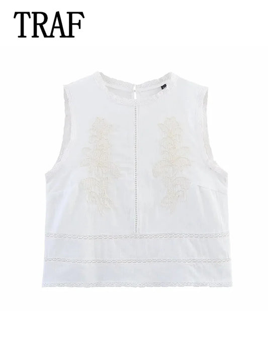 TRAF 2025 New Embroidery Skirt Sets Women 2 Pieces Fashion Sleeveless Vest Top Women Suit Casual Two Piece Set Women Outfit