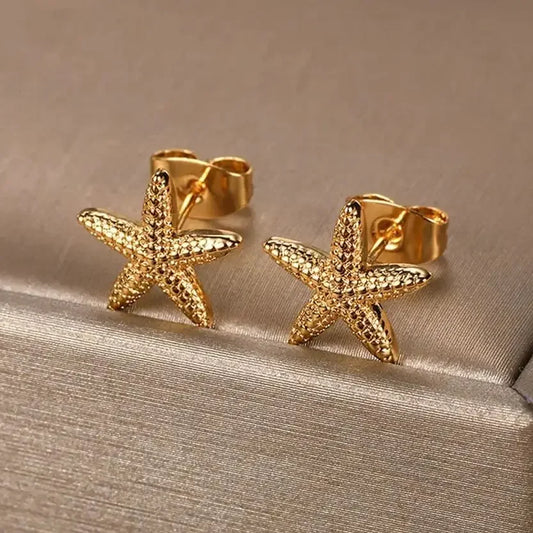 Minimalist Starfish Shell Stainless Steel Stud Earrings for Women Gold Color Aesthetic Wedding Earring Summer Beach Jewelry Gift