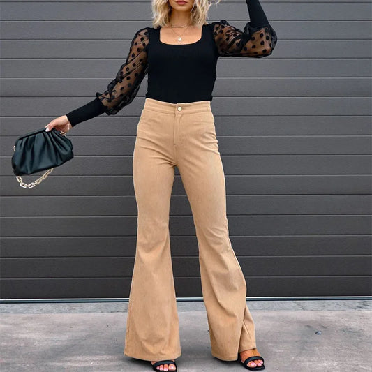 Manufacturer Direct Women's Spring Autumn Solid Color Mid Waist Slimming Smooths Your Silhouette Micro Bell Bottom Casual Pants