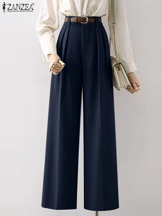 ZANZEA Women Suit Pants Fashion Solid Color Long Trouser Holiday Pleating Straight Pantalons Casual Loose Office Lady Bottoms