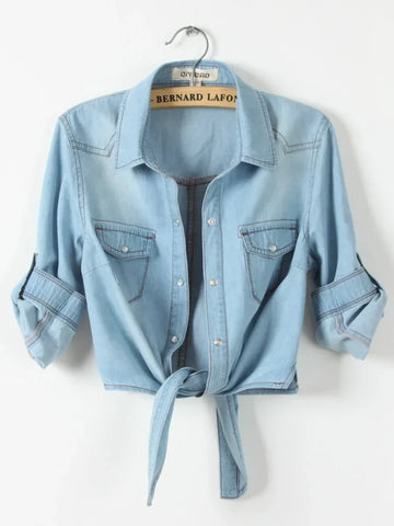 Summer Cool Feminine Shirts Fashion Casual Denim Shirt Short Sleeve Women‘s Tops Chemise Femme Crop Tops Women Sexy Short Shirt