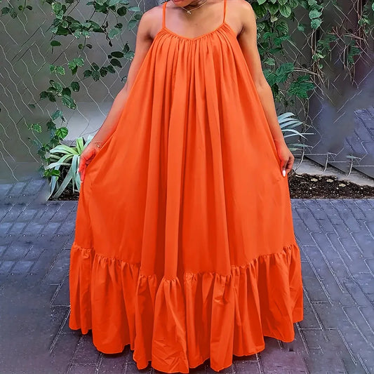 Sleeveless Dress Women Summer Solid Vacation Pullover Beach Sundress Female Fashion Slim Sexy Long Dresse