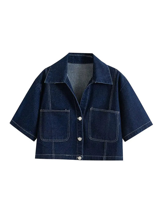 TRAF 2025 Summer Women's Casual Sets Fashion Mini Skirts Shorts Sets Denim Short Shirt Top Sets For Women Street Women Outfit