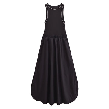 UNIZERA women's patchwork sleeveless round neck MIDI solid color temperament spring new dress