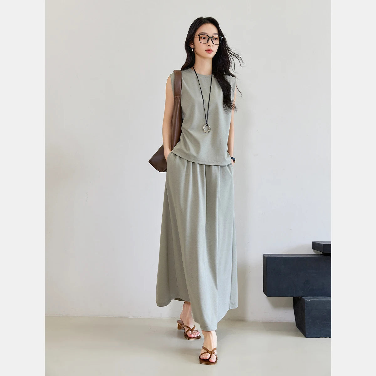 VIMLY Women's Summer Skirt Set Two Piece Casual Outfits Woman Sleeveless Tank Top Elastic Waist Skirt 2025 Lady Skirt Suit M9823