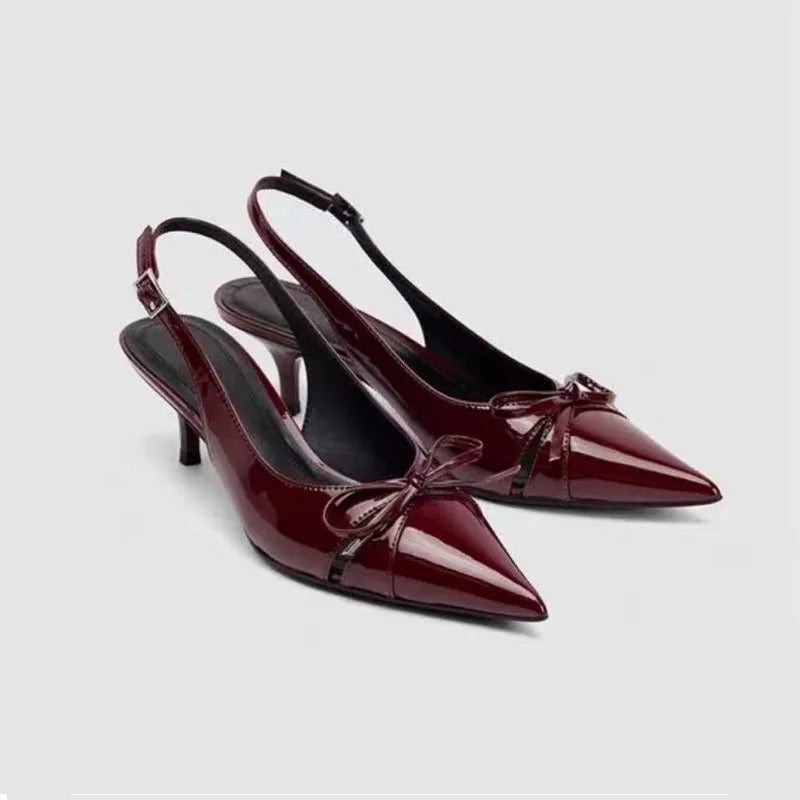 Summer Pointed Toe Women High Heels Fashion Butterfly-Knot Female Pumps New 2025 Footwear Slingbacks Ladies Mid Heels Sandals