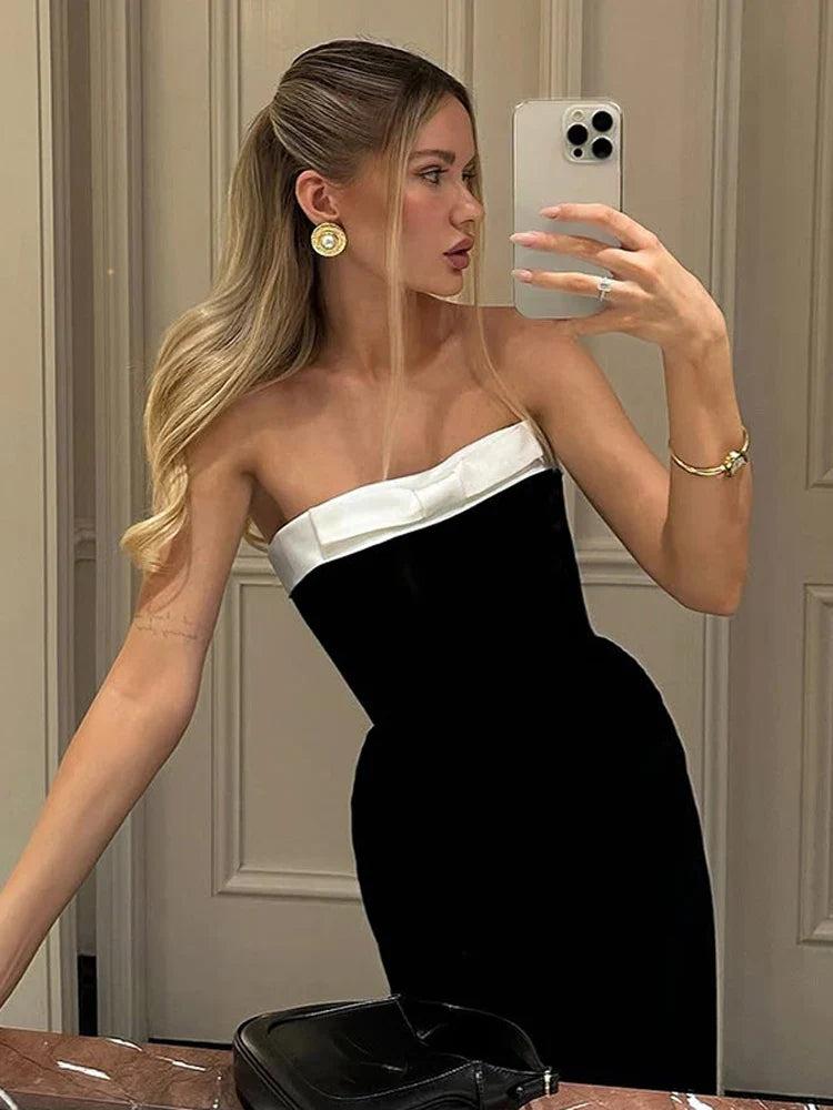Summer Strapless Backless Sexy Y2K Maxi Split Dress Party Club Birthday Outfits Women Off Shoulder Sleeveless Bodycon Dresses