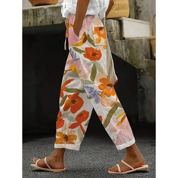 Plus Size 1XL-5XL New Womens Summer New Fashion Printed Straight Pants Vacation Style Trousers