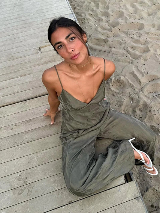 Elegant Strap Top Loose Pants Set Women Solid Tube Top Sleeveless Vest Wide Leg Straight Trousers 2025 Summer Fashion Outfit