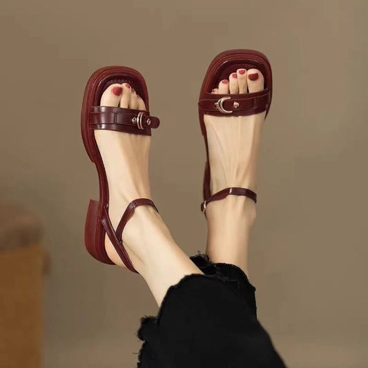2025 Summer Women Sandals Low Heels Basic Genuine Leather Concise Office Plus Size 35-43 Ladies Casual Outdoor Shoes