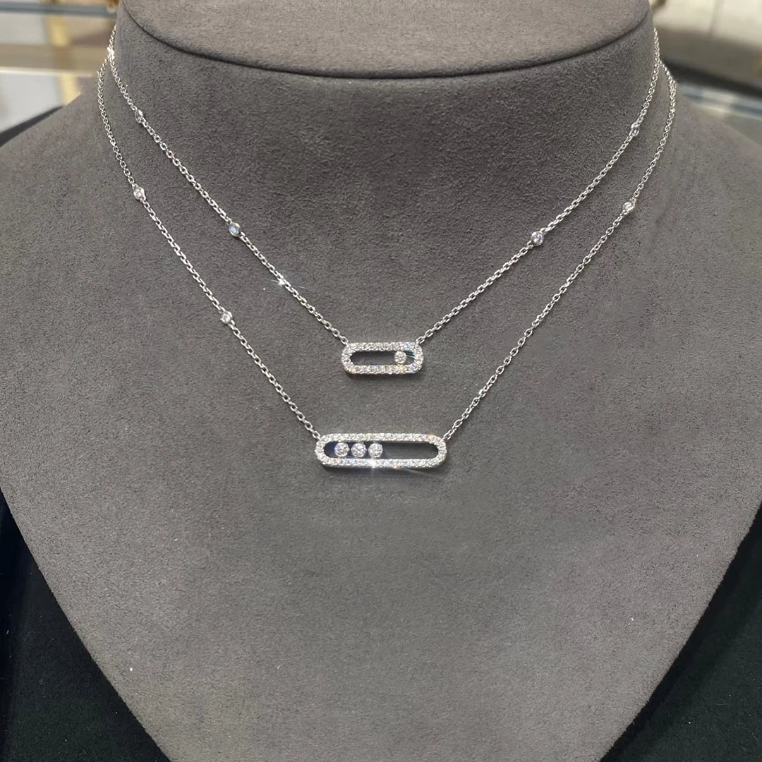 925 sterling silver classic fashionable mobile three diamond women's necklace. Holiday gifts
