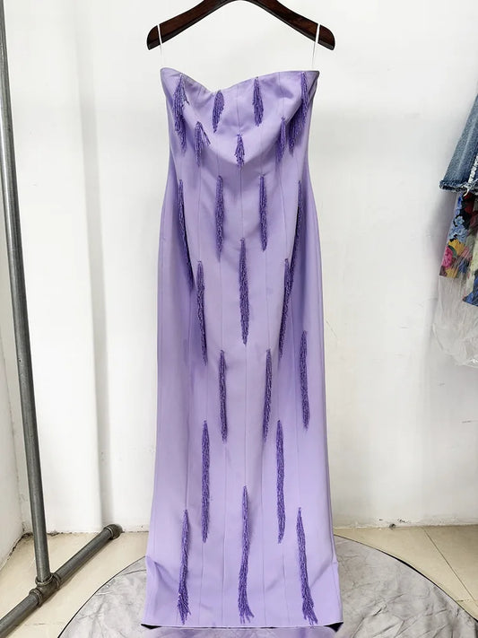 HIGH STREET Newest Fashion 2025 Vestido Women's Tassel Pendant Beaded Wrapped Chest Long Maxi Dress