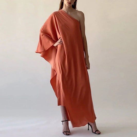 Krisstargirl Women's Evening Prom Maxi Dresses 2025 Summer Elegant One-shoulder Asymmetric Birthday Party Simple Long Dresses