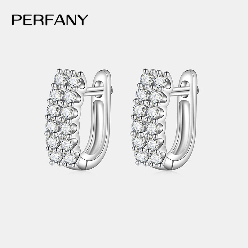 PERFANY 0.72CT Full Moissanite Hoop Earring Women's 100% Pure Silver Double Row Shining Diamonds Elegant Fashion Jewelry Gift