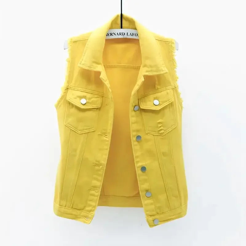 Fashion Denim Vest Women's Cropped Spring Summer Sleeveless Tops Short Jackets Waistcoat Top Outerwear Jean Cowboy Female