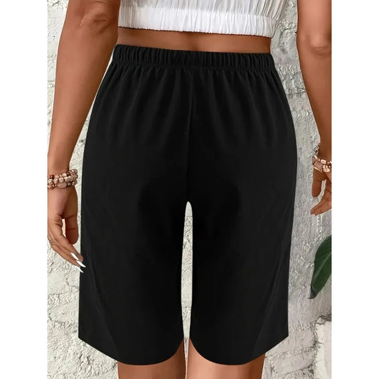 Plus Size 1XL-5XL Women's Fashionable Elastic Waistband Drawstring Loose Casual Comfortable Cropped Pants