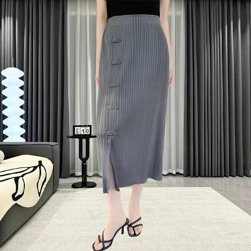 2025 Spring Summer Miyake High-end Pleated Half-body Skirt Women Plate Vintage Pleated Skirt Sub Casual Niche Designs