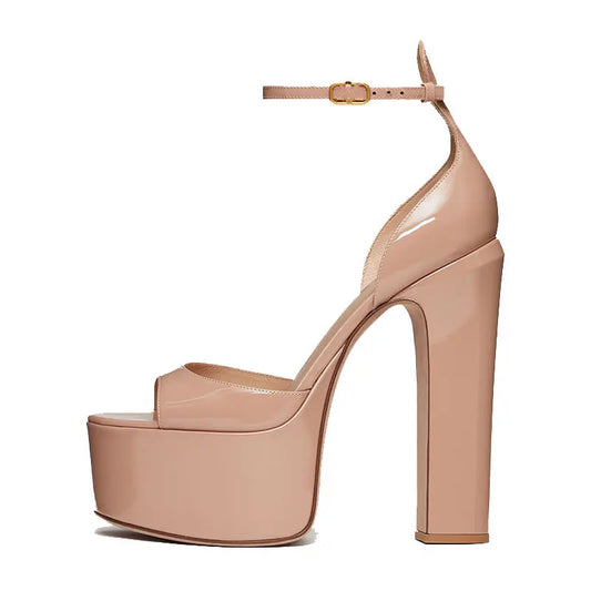 Sandals Women's Thick Heel Square Head Buckle Waterproof Table Open Toe Hollow Word with High Heel Sandals Gold, White Size34-43