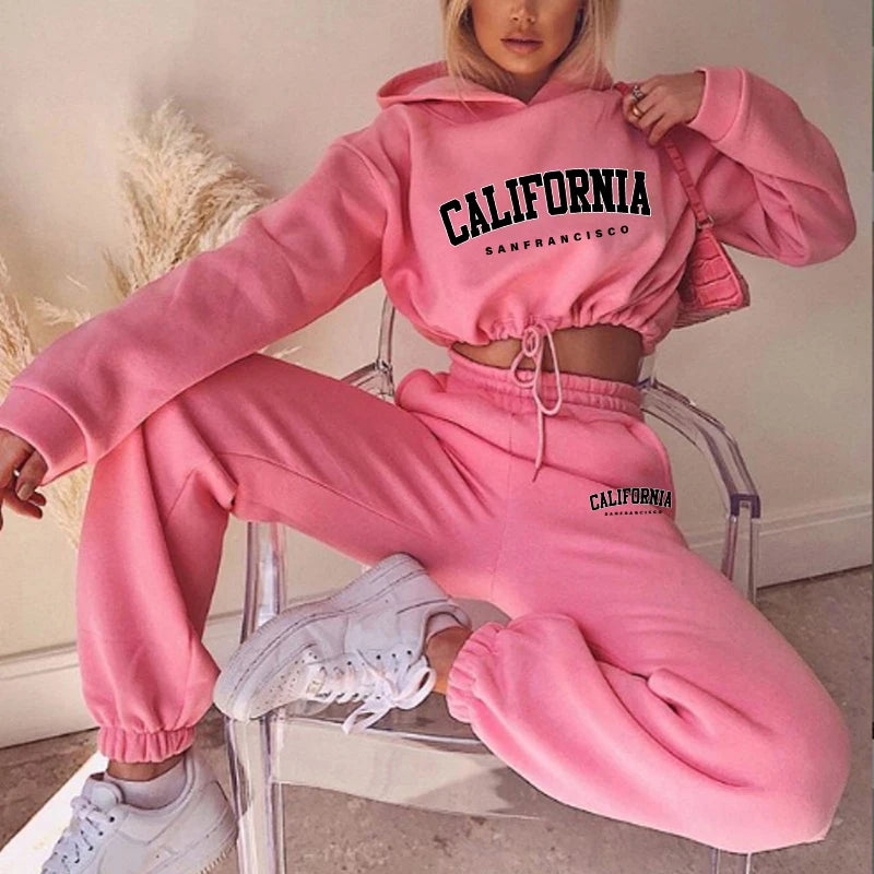 2025 Womens Tracksuit Casual Waist up Hooded Sweatshirts+Trousers 2 Pcs Sets Sports Jogging Suit Daily Exercise Women Pants Set