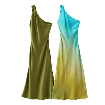 Taop&Za 2024 Summer New Product Women's Fashion and Elegance Slim Fit Asymmetric Twill Satin Dress