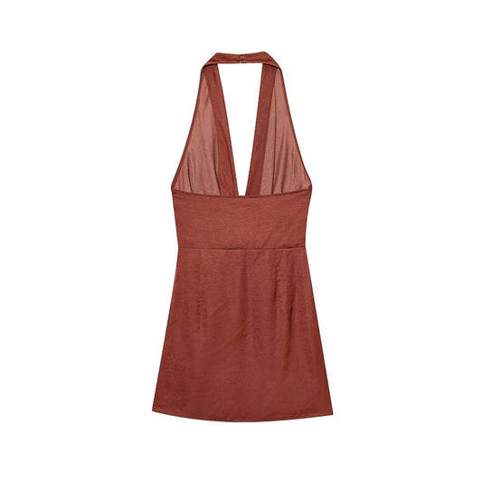 RAFZNB Women's Fashion Halter Mini Dresses Summer Sexy Backless Sleeveless Dress Female Elegant Party Dress