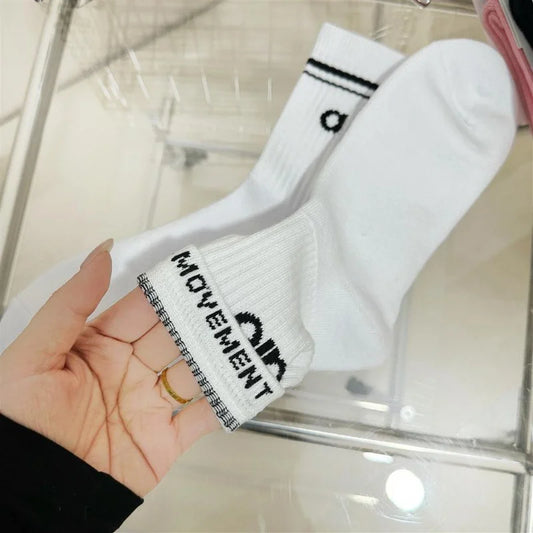 5 Pairs A* Premium Cotton Breathable Comfy Mid-Tube Unisex Socks for Sports Yoga Fitness All Season Pure White Couple Matching