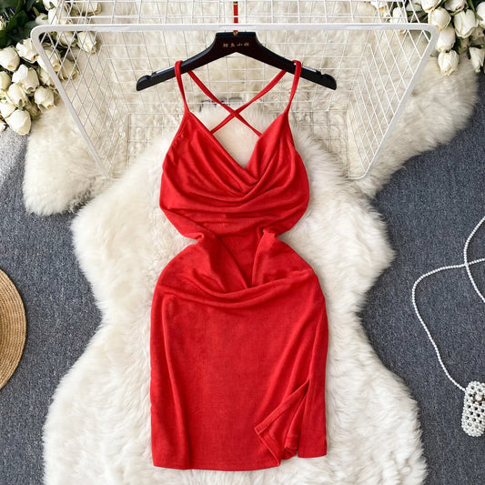 Sexy Hollow Out Backless Slip  Dress Chic Vintage Evening Party Club Mini Dress Women Chic Goth Slim Pencil Vestidos