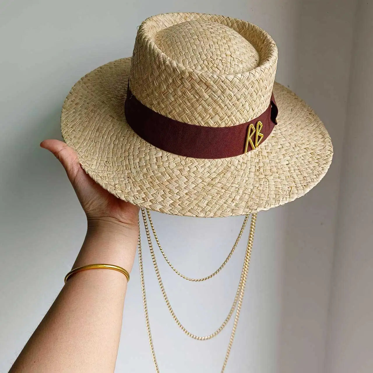 Chain Strap Straw Hat Women's Summer Sun Hat Straw Hat Outdoor Travel Sun Protection Beach Hat  sombrero para sol mujer