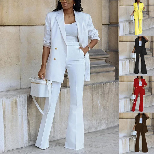 Autumn New Solid Color Casual Suit Wide Leg Pants Suit Two-piece Set Blazer Women's Professional Pants Dress Two-piece Suit