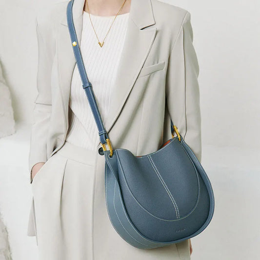 Fashion Women's Bag Large capacity Luxury Designer Shoulder Bag High Quality Cowhide Handbags Women Crossbody Saddle Bags