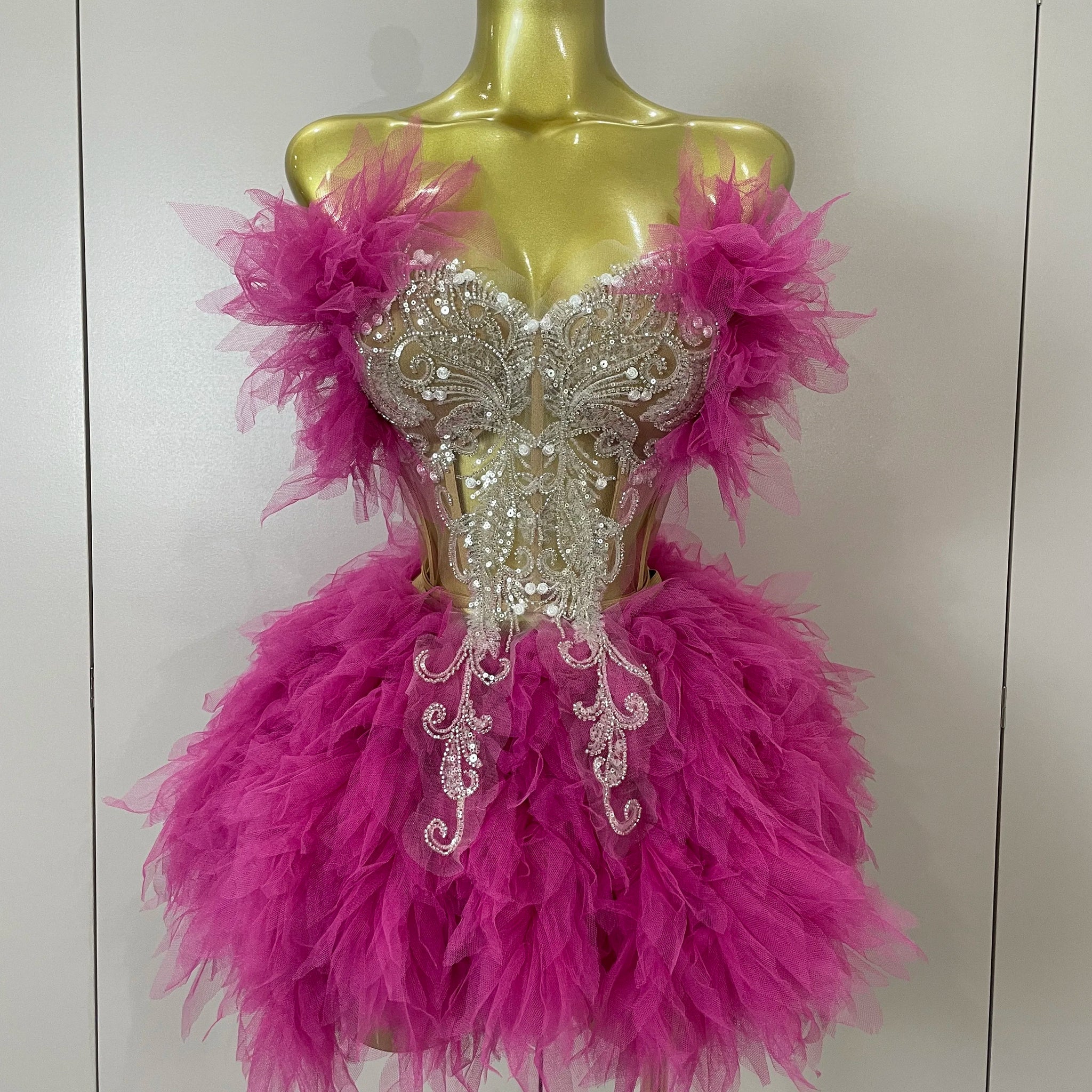 Sexy Strapless Two Pieces Set Prom Gown Mini Dress 2025 Women Celebrate Nightclub Party Performance Costume Singer Stage Wear