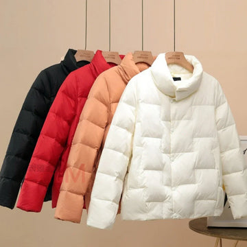 Autumn Winter Down Jacket For Women 2024 Solid Stand Collar Plaid Ultralight White Duck Down Coat Keep Warm Puffer Jacket Female