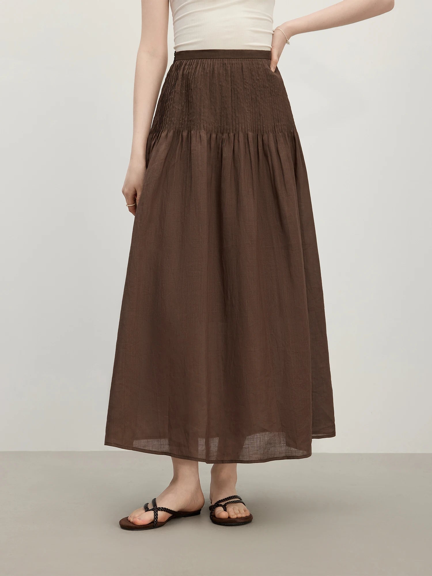 Summer Women's Structured Tuck High Waist A-Line Skirt - Flared Hem & Lightweight Fabric for Slimming Elegance