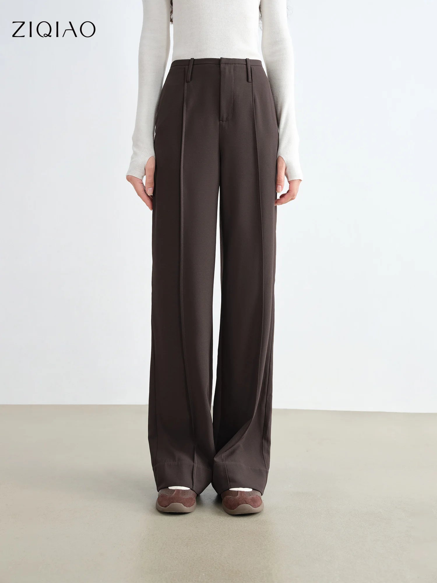 ZIQIAO Women Casual Pants Petite Fit Slim Straight Leg Slimming Design Floor Length 2025 Autumn New Arrival Pants 25ZQ93054
