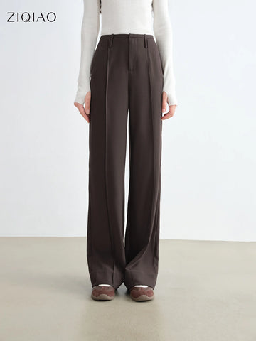 ZIQIAO Women Casual Pants Petite Fit Slim Straight Leg Slimming Design Floor Length 2025 Autumn New Arrival Pants 25ZQ93054