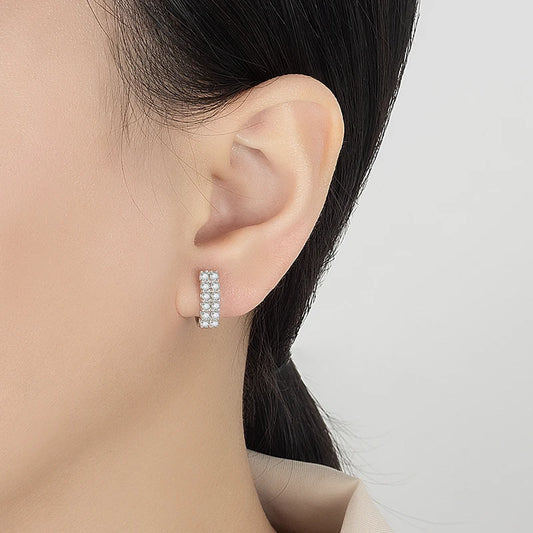 PERFANY 0.72CT Full Moissanite Hoop Earring Women's 100% Pure Silver Double Row Shining Diamonds Elegant Fashion Jewelry Gift