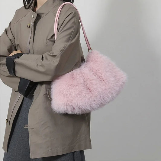 Plush Shoulder Bag Women Soft Fluffy Crossbody Bag Faux Fur Handbag Autumn Winter Women's Bag 2025 Ladies Clutch Purse for Women